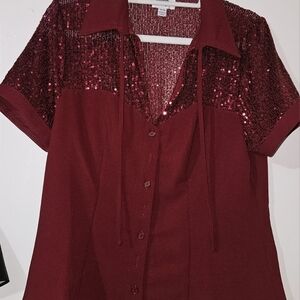 Women's Burgundy Sequin Top